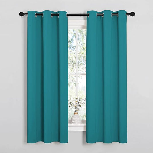 NICETOWN Room Darkening Curtains 63 inch Length 2 Panels, Thermal Insulated Grommet Blackout Curtains for Modern Casual Elegant Bedroom Kids Room Theme Decoration (Peacock Teal, 2 Pieces, W34)