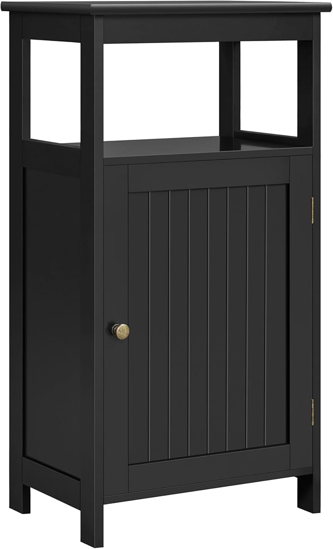 Yaheetech 4-Tier Bathroom Floor Storage Cabinet, Bathroom Free Standing Storage Organizer with Single Door and Adjustable Shelf, Narrow Side Cabinet for Living Room, Kitchen, Hallway, Black