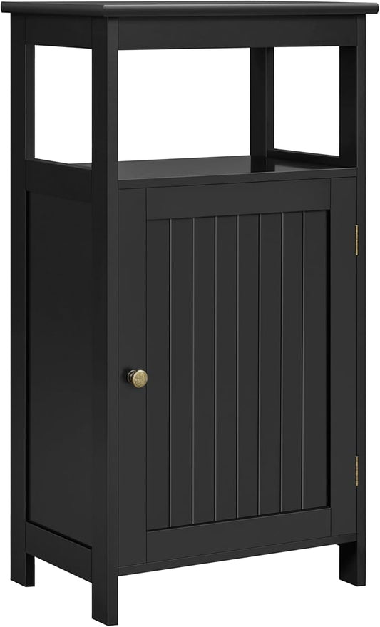 Yaheetech 4-Tier Bathroom Floor Storage Cabinet, Bathroom Free Standing Storage Organizer with Single Door and Adjustable Shelf, Narrow Side Cabinet for Living Room, Kitchen, Hallway, Black