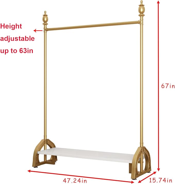 Gold Clothing Rack, Boutique Gold Clothes Racks with Shelf for Display, Heavy Duty Garment Rack for Retail Use (47.24L)