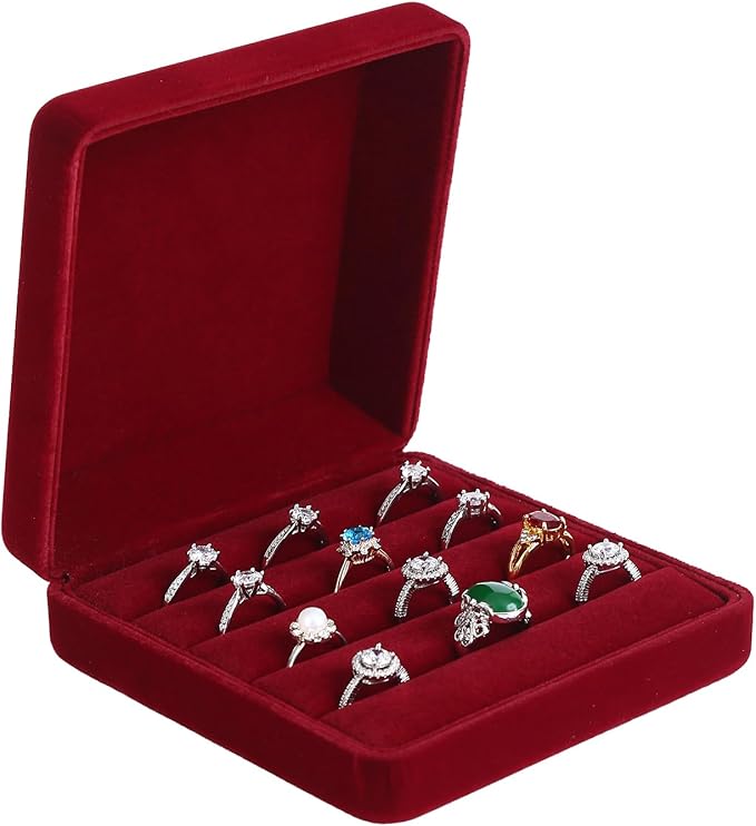 Ring Storage Boxes for Multiple Rings, Velvet Compact and Stylish Travel Jewelry case, Portable Small jewelry Organizer Box Tray Gift for Women, Girl(Red)