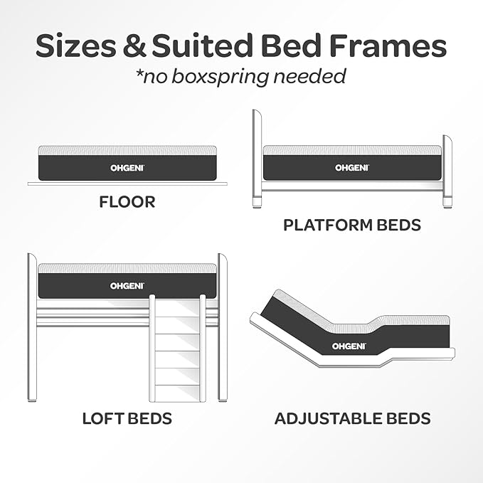 OhGeni 10 Inch King Size Mattress, Cooling Gel Memory Foam Bed Mattresses in a Box, Cool Touch Surface, Medium Feel, Ergonomic Support & Pressure Relief, CertiPUR-US Certified Foam, Designed in USA