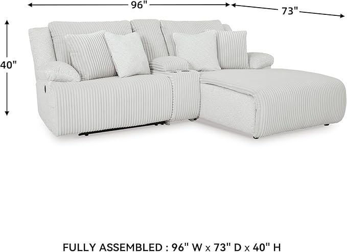 Signature Design by Ashley Top Tier Casual L-Shaped 3-Piece Reclining Sectional Sofa with Chaise, Console Storage and 4 Accent Pillows, White