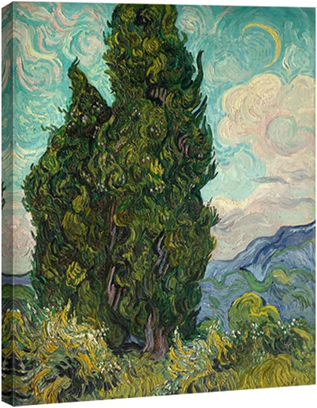 Wieco Art Cypresses Classic Giclee Canvas Prints Wall Art by Van Gogh Famous Oil Paintings Reproduction Green Tree Picture Ready to Hang for Home Decorations Modern Abstract Forest Landscape
