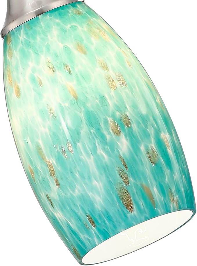 Mini Pendant Lights Kitchen Island Hand Blown Aqua Glass Pendant Light with Brush Nickel Finish Adjustable Cord for Kitchen Over Sink,Hallway,Dining Room,Stairs Way