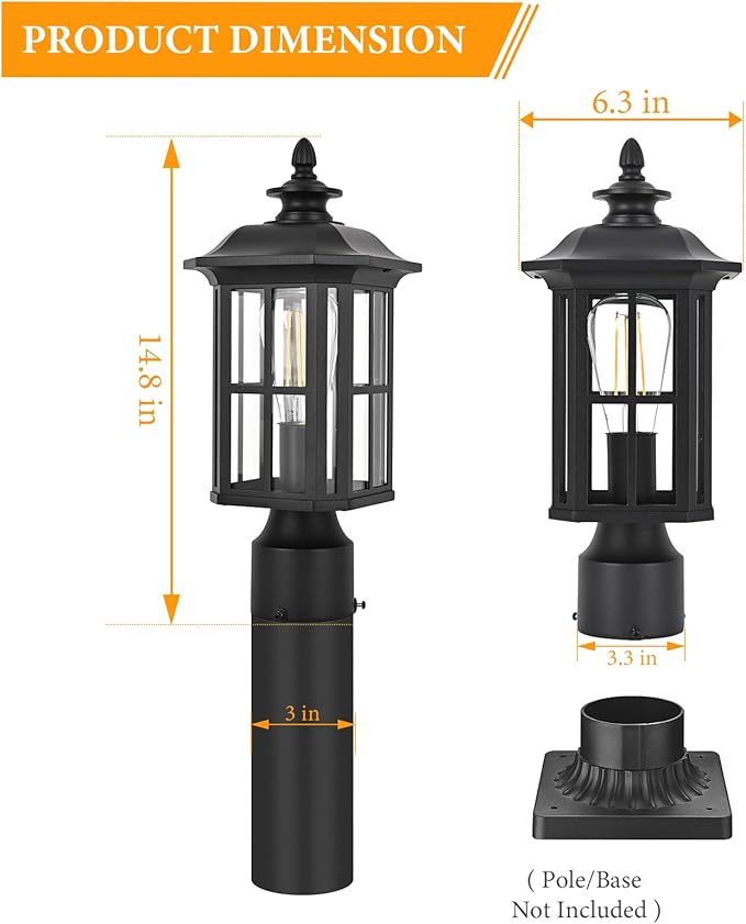 Outdoor Post Lights Outdoor Lamp Post Light Fixture Aluminum with Glass, Post Lamps Outdoor Light Posts for Outside Patio Yard Garden