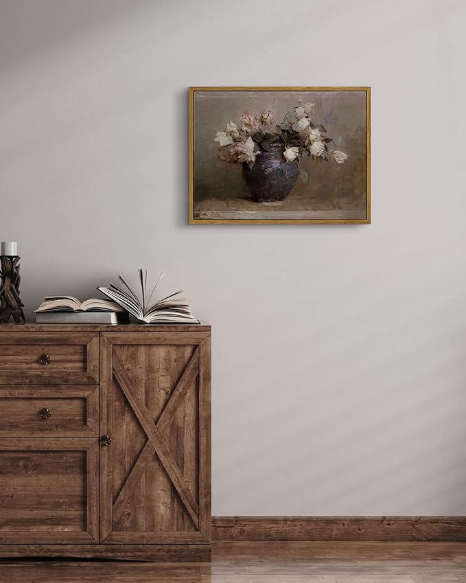 InSimSea Framed Canvas Wall Art Vintage Decor, Room Decor Roses by Abbott Handerson Thayer Rustic Style Artwork, Retro Paintings Prints Kitchen Bathroom Office Farmhouse Wall Decor, 12"x16"