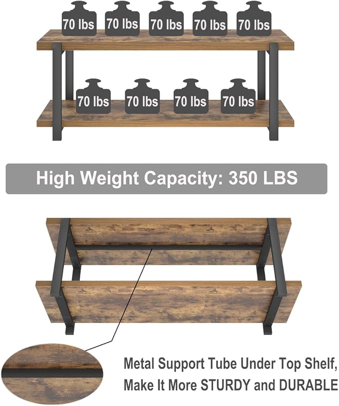 EXCEFUR Entryway Bench, Industrial Shoe Storage Bench for Living Room Bedroom, Rustic Brown