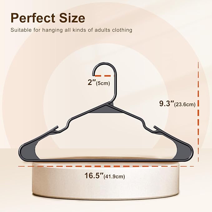 HOUSE DAY Plastic Hangers 16 Pack - Adult Clothes Hangers Black - Space Saving, Non-Slip, Durable & Sturdy Hanger with Shoulder Grooves for Closet, Perfect Slim Coat Hanger - Ganchos para Colgar Ropa