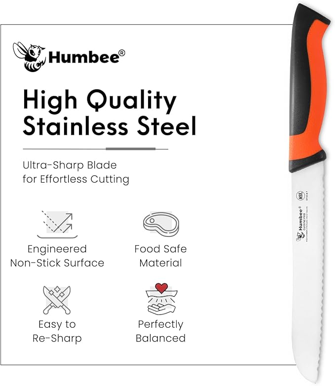 8-Inch Serrated Bread Knife, Premium High Carbon Stainless Steel Blade Knife for Bread with Ergonomic Handle, NSF Certified, DT-30 Series, Orange