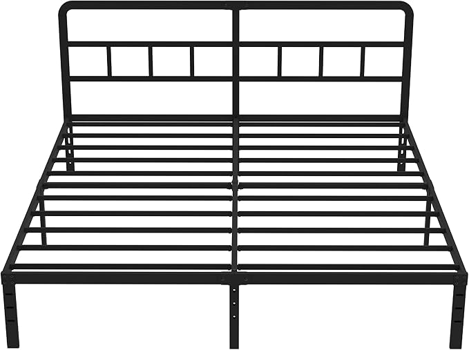 Metal Platform King Bed Frame with Headboard, 14 Inch No Box Spring Needed Heavy Duty Steel Slat Mattress Foundation/Easy Assembly/Noise Free/Black