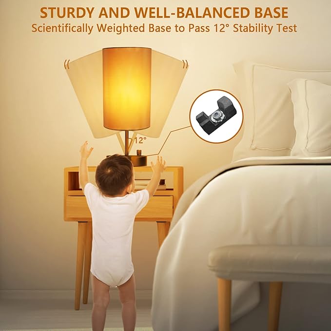 HiBay 17.75" H Dimmable LED Bedside Table Lamps Set of 2with USB Charging Ports & AC Outlet, Modern Black Nightstand Lights for Bedroom, Office, Living Room, Kids Room, E26 Bulb Included