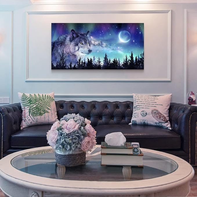 MHARTK66 Canvas Wall Art For Living Room Large Decor Paintings Bedroom Modern Family Decorations Office Abstract Aurora Scenery Wolf Pictures Artwork Posters Home Decoration