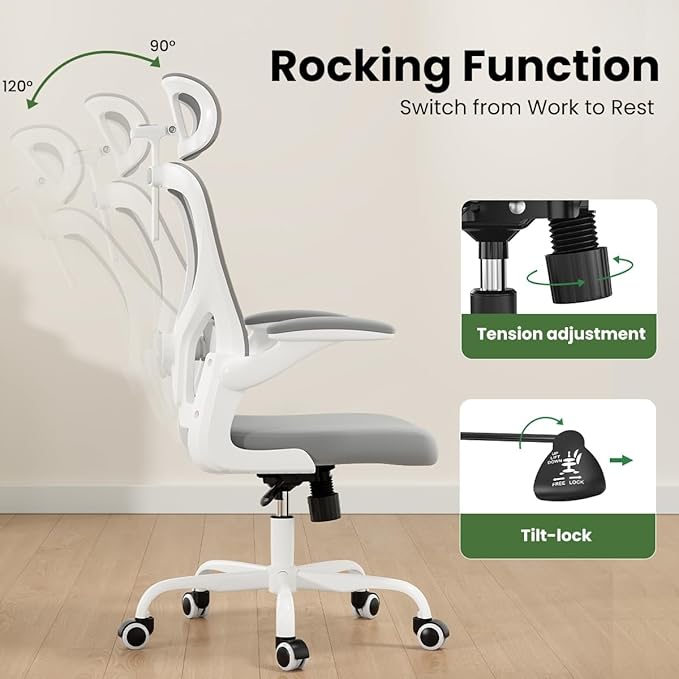 Soohow Ergonomic Office Chair,Home Office Desk Chair with Adjustable Lumbar Support Armrests,Comfy Computer Desk Chair with Headrest,for Home and Office, Gray