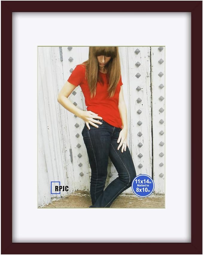 RPJC 11x14 inch Picture Frame Made of Solid Wood and High Definition Glass Display Pictures 8x10 with Mat or 11x14 Without Mat for Wall Mounting Photo Frame Dark Brown