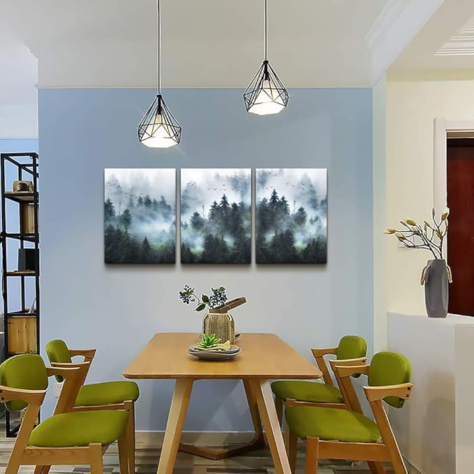 DZRWUBHS Canvas Wall Art For Living Room Large Size Wall Decorations For Bedroom Modern Office Wall Decor Foggy Forest Trees Landscape Painting Wall Pictures Artwork Home Decoration 20x28 3 Piece