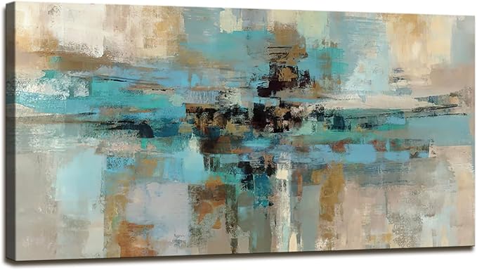 DZL Art A74762 Canvas Prints Abstract Wall Art Print Paintings Blue and Brown Stretched Canvas Wooden Framed for living Room Bedroom and Office Home Decor Artwork