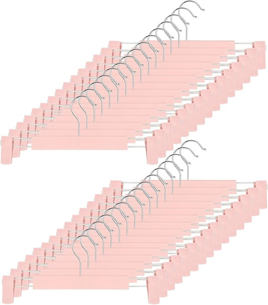 Clothes Pants Hangers, Space-Saving Skirt Holders with 360 ° Swivel Hooks, Adjustable Clips, Trouser Hangers, Clothes Coat Garment Jeans Hangers (30 Pack, Pink)