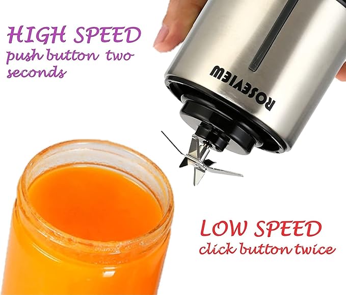 Portable Smoothie blender Glass bottle Mini USB rechargeable 2 battery Handheld Shakes blend Cup USB juicer Cordless (BlackSteel)