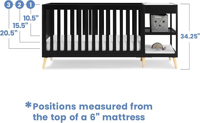 Delta Children Essex 4-in-1 Convertible Crib and Changer, Black Ebony w/Natural Knobs