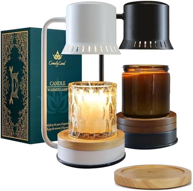 Candle Warmer Lamp with Timer 50W Dimmable Warming Light for Jar Candles Adjustable with Coasters Modern Metal White Wax Melt Lamp Housewarming Gift Ideas Zen SPA Yoga Gift for Women Mother Birthday