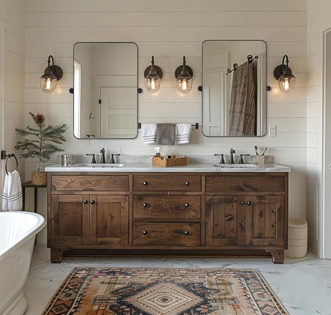 ANDY STAR 22"x34" Matte Black Pivot Mirror for Bathroom, Metal Frame Bathroom Mirrors for Wall，Rectangle Titling Vanity Wall Mirror with Rounded Corner Design Hangs Vertically Only