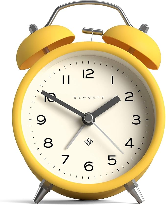 NEWGATE® Charlie Bell Echo Alarm Clock | Modern take on Classic Twin Bell Clock | Yellow | Easy to Read Numbers | Ideal for Bedside, Desk or Shelf | Modern Retro Bedroom & Office Accessory