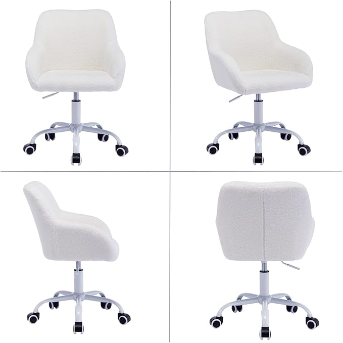 HEAH-YO Swivel Chair with Wheels, Adjustable Kids Desk Chair with Armrest and Back, Cute Lamb Wool Study Chairs for Boys and Girls, White