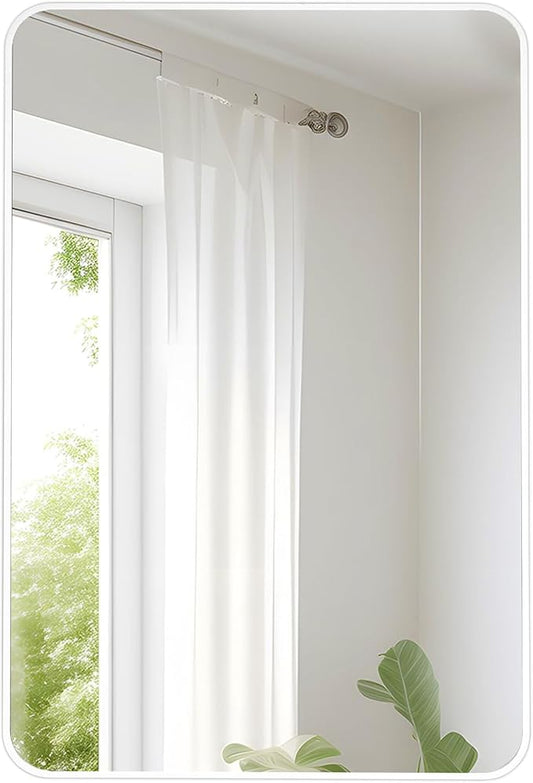White Bathroom Mirror,24 x 36 Inch Rectangle Wall Mirror with Wood Frame,Vanity Modern Tempered Glass Mirror for Bedroom,Entryway,Living Room