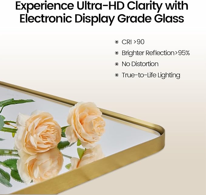 ANDY STAR 28"x36" Brushed Gold Bathroom Mirror for Wall, Brass Metal Framed Pivoting Bathroom Vanity Mirror with Rounded Corner, Tilt Rectangle Wall Mirrors Hangs Vertically Only(Overall 31.75" x 36")