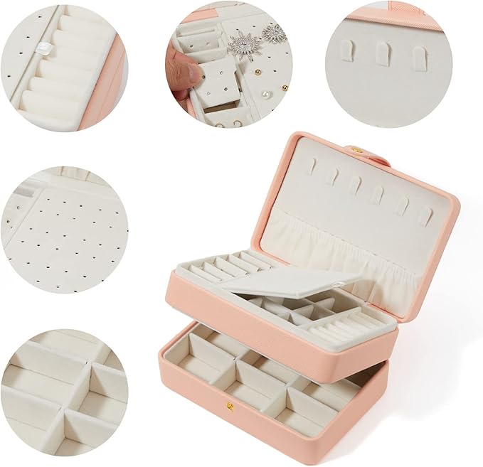 Jewelry Boxes For Girls And Women, Pu Leather Made Portable Jewelry Organizer Travel Case,3 Layers Girl Jewelry Box For Rings, Earings, Necklaces, Bracelets, Watches And Lipsticks (pink)