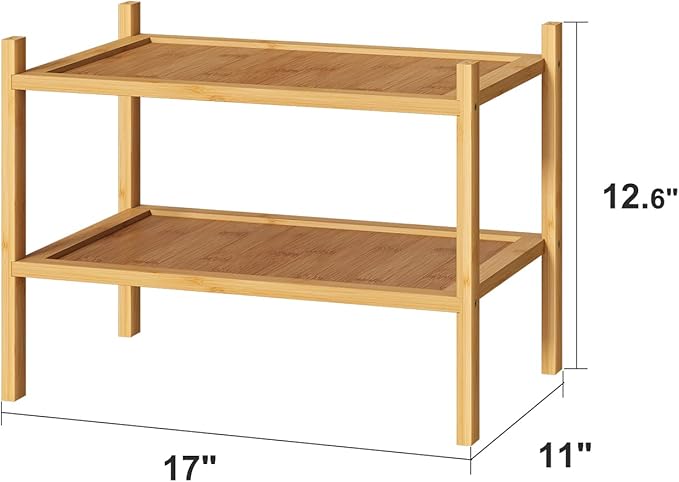 Small Shoe Rack, 2-Tier Bamboo Wood Shoe Rack for Entryway, Stackable Shoe Organizer for Hallway Closet, Free Standing Shoe Racks for Indoor & Outdoor