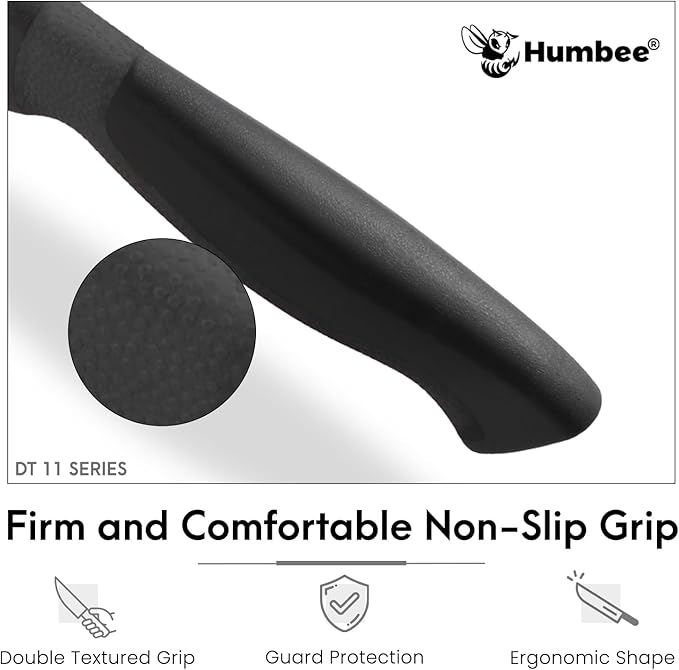 Professional Chef Knife with Ergonomic Handle – NSF Certified Stainless Steel Kitchen Knife, Serrated Wave Teeth, Durable and Sharp Blade, DT 11 Series, Black