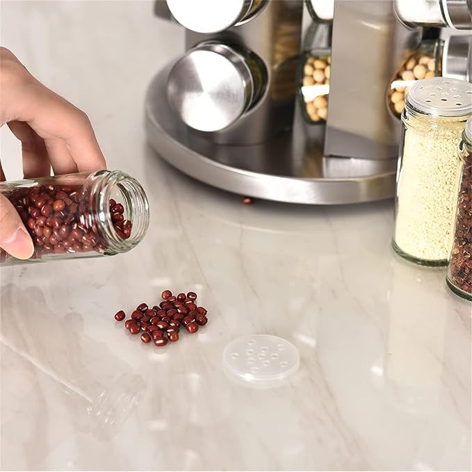 EBIZ&TECH 20-Jar Stainless Steel Rotating Spice Rack with Non-Slip Base - Kitchen Countertop Organizer for Easy Access and Storage of Spices (Black)