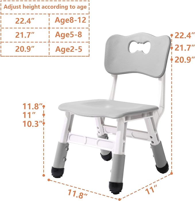 4 Piece Kids Chair Set 3 Levels Adjustable Stackable Kids Chairs Ideal for Playrooms, Schools, Daycares and Homes Washable and Easy to Clean Max Weight 220LB(Grey 4Piece Set)