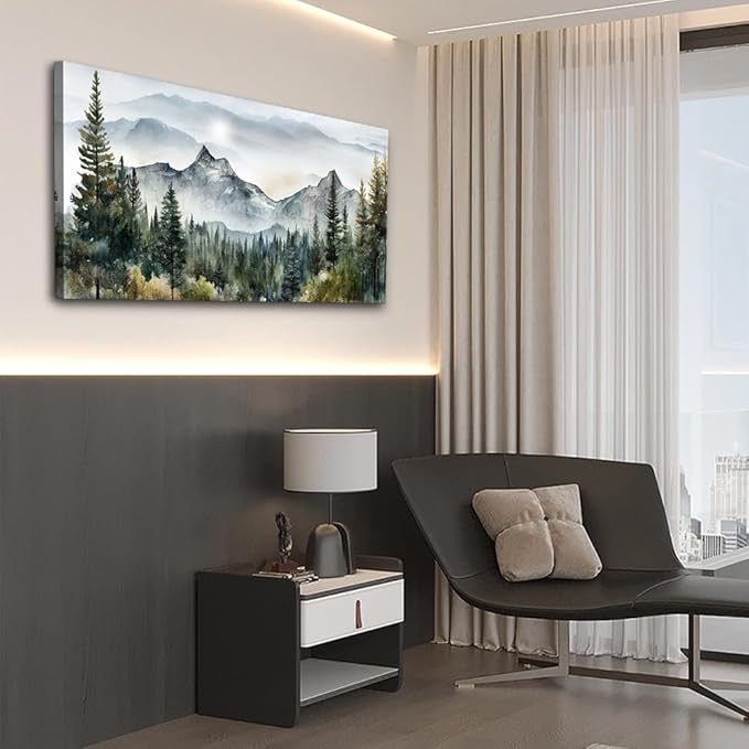 Wapluam Large Canvas Wall Decor For Living Room Bedroom - Modern Office Wall Art - Stretched And Framed Abstract Mountain Landscape Wall Painting Pictures Ready To Hang Home ArtWorks