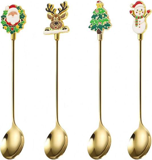 Christmas Teaspoon Gift Set of 4 |Premium 5.6 Inch Stainless Steel Small Spoon | Coffee Spoons for Dessert & Tea | Christmas Decorations Indoor & Kitchen Decor | Hostess Gifts