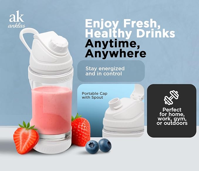 Rechargeable Smoothie Blender 700ml – Portable Mini Travel Blender for Shakes and Smoothies with Six Stainless Steel Blades and USB Charging (White)