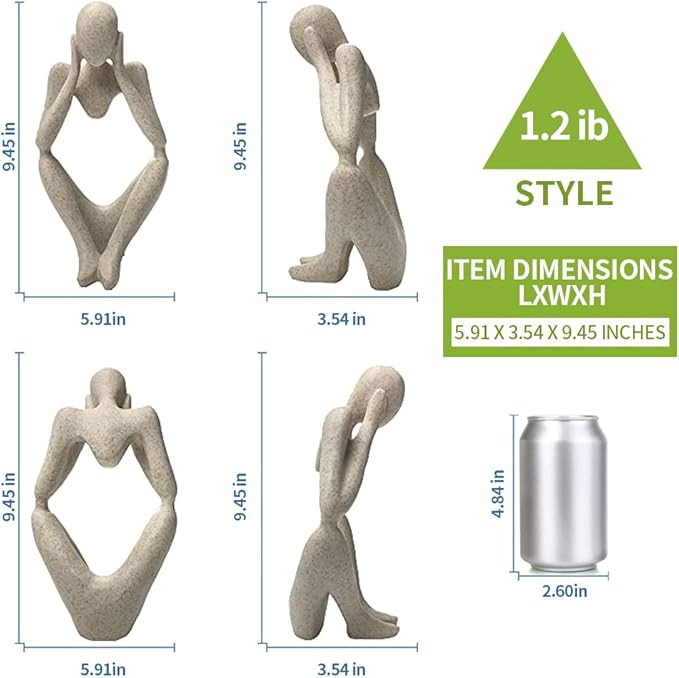Sandstone Resin Thinker Style Abstract Sculpture Statue Collectible Figurines Home Office Bookshelf Desktop Decor(Sandstone - think Deeply)