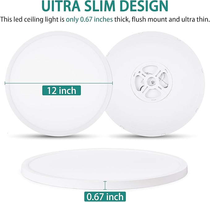 12Inch LED Ceiling Lights Flush Mount, Dimmable 3000K 4500K 6000K CCT, Low Profile Surface Mount Light Fixtures, 24W Thin Flat LED Panel Lights for Bedroom Bathroom Kitchen