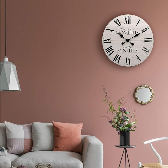 24 Inch Inspritional Silent Quartz Clock,White Distressed Shiplap Farmhouse Wooden Wall Clocks for Indoor Decor