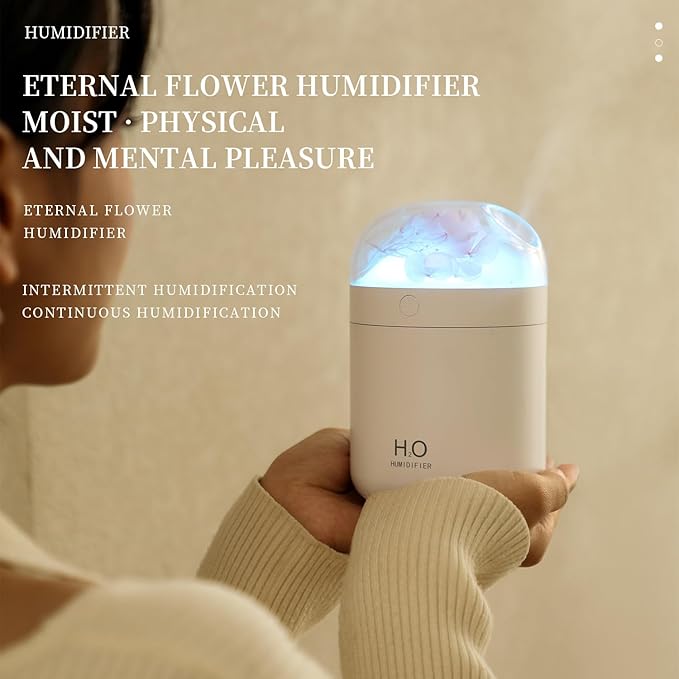 Portable Small Hydrangea Humidifiers for Bedroom Baby, Mini Cool Mist Plant Humidifier for Plants, Quiet Desktop Humidifier with 2 Working Modes & Colorful Night Light for Travel, Office, Bedroom