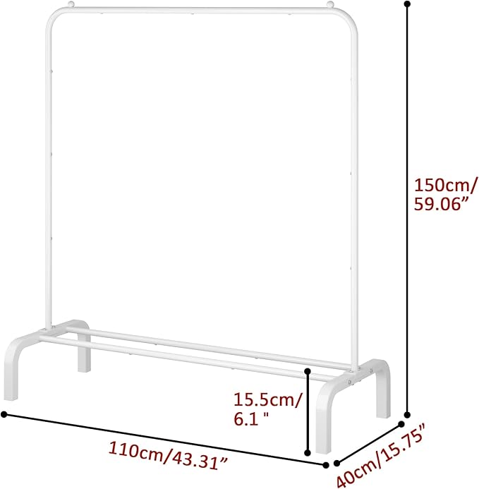 Clothes Rack Metal Clothing Rack with Bottom Shelf Garment Rack for Hanging Clothes Shirts Jeans and Coats White