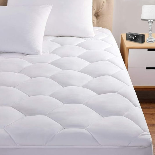 Twin Mattress Pad, 8-21" Deep Pocket Protector Ultra Soft Quilted Fitted Topper Cover Breathable Fit for Dorm Home Hotel -White