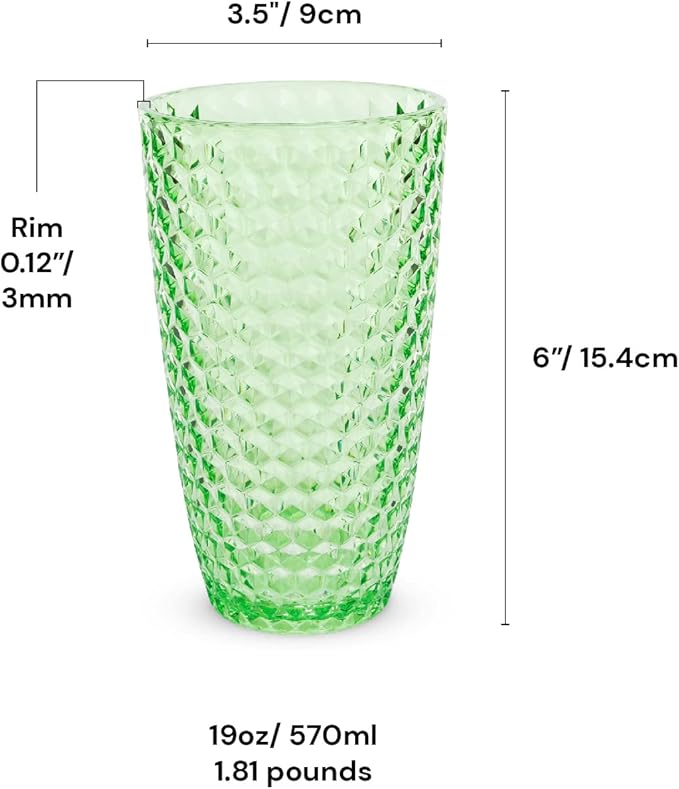 BELLAFORTE Shatterproof Tritan Plastic Tall Tumbler, 19oz Drinking Glasses Set of 4 - Laguna Beach Unbreakable Outdoor Drinkware for Party, Poolside, Indoor Use - Dishwasher Safe, BPA Free - Green