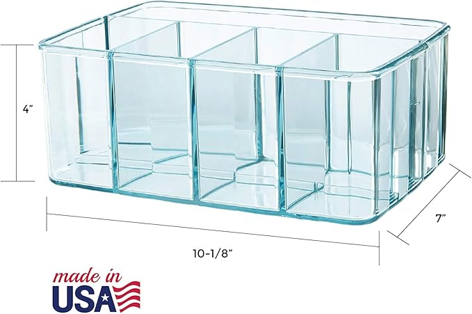 STORi 5-Compartment Plastic Organizer, Ocean Mist, Rectangular Divided Makeup and Vanity Storage Bin and Office Desk Caddy, Scalloped Wall Design, Made in USA