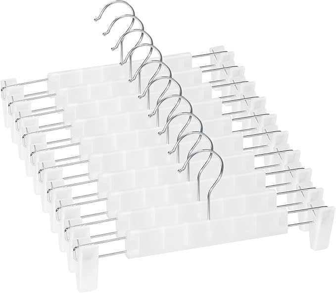 Skirt Hangers，Pants Hangers with Clips，360 ° Swivel Hooks Space Saving Hangers for Pants, Skirts, Clothes, Jeans (10Pack, Translucent)