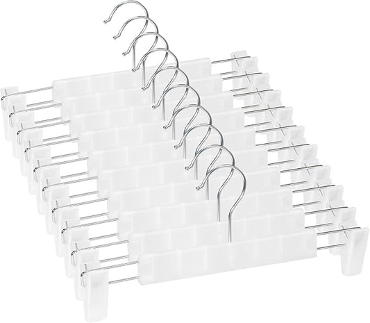 Skirt Hangers，Pants Hangers with Clips，360 ° Swivel Hooks Space Saving Hangers for Pants, Skirts, Clothes, Jeans (10Pack, Translucent)