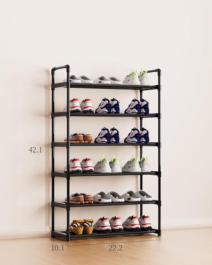 Metal Storage Shoe Rack,Large Capacity Shoe Organizer, Free Individual Assembly for 18-21 Pairs, for Entryway,Closet, Bedroom, Black (6 Tiers)