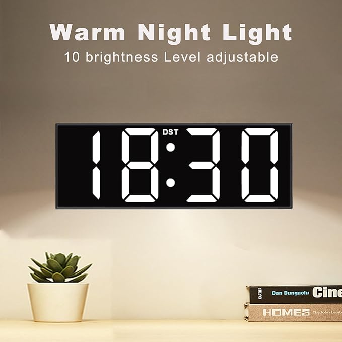 JALL 12'' Large Digital Wall Clock, Big LED Number Dispaly, RGB Colors, DST, Night Light for Classroom Living Room Bedroom Mounted Birthday Xmas Gift for Senior, Mem Womem (White Font, 12 inches)